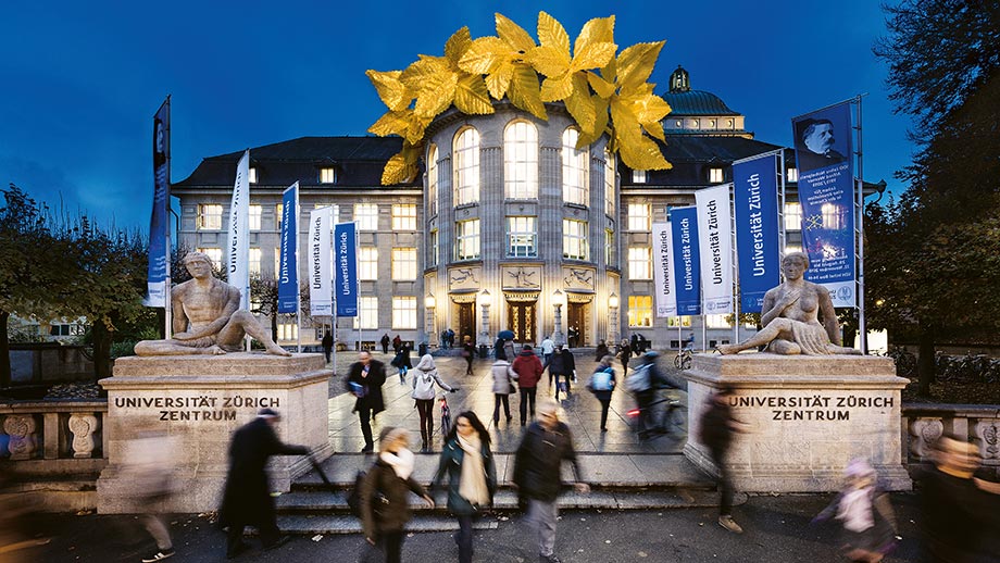 The main building of the University of Zurich with a laurel wreath.
